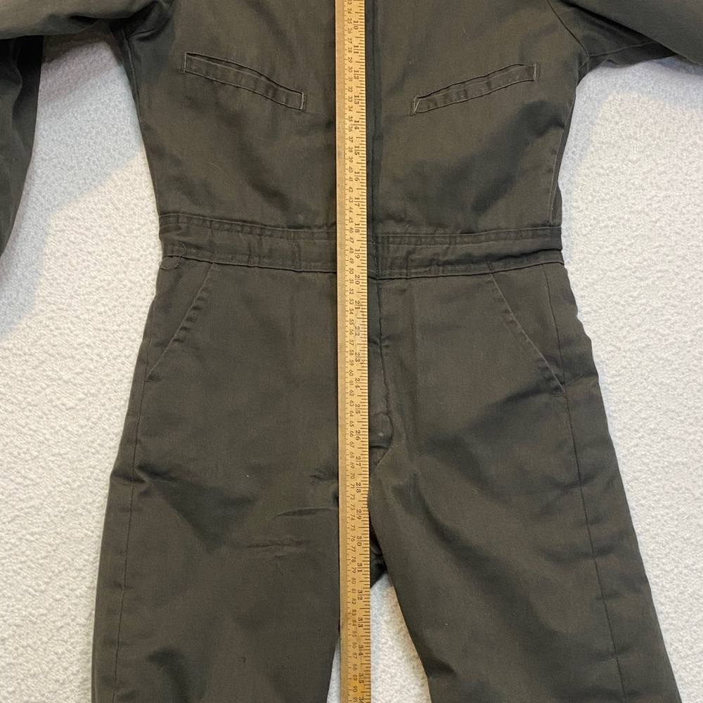 Women's Olive Grey Jumpsuit with Brown Corduroy Collar - Picture 9 of 11